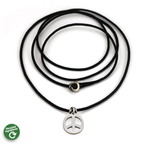 Close-up of the stainless steel peace sign charm pendant