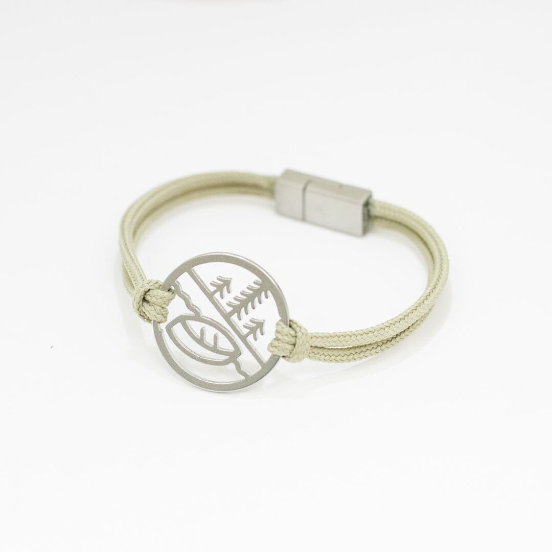 Stainless steel camping canoe pendant bracelet on sage paracord