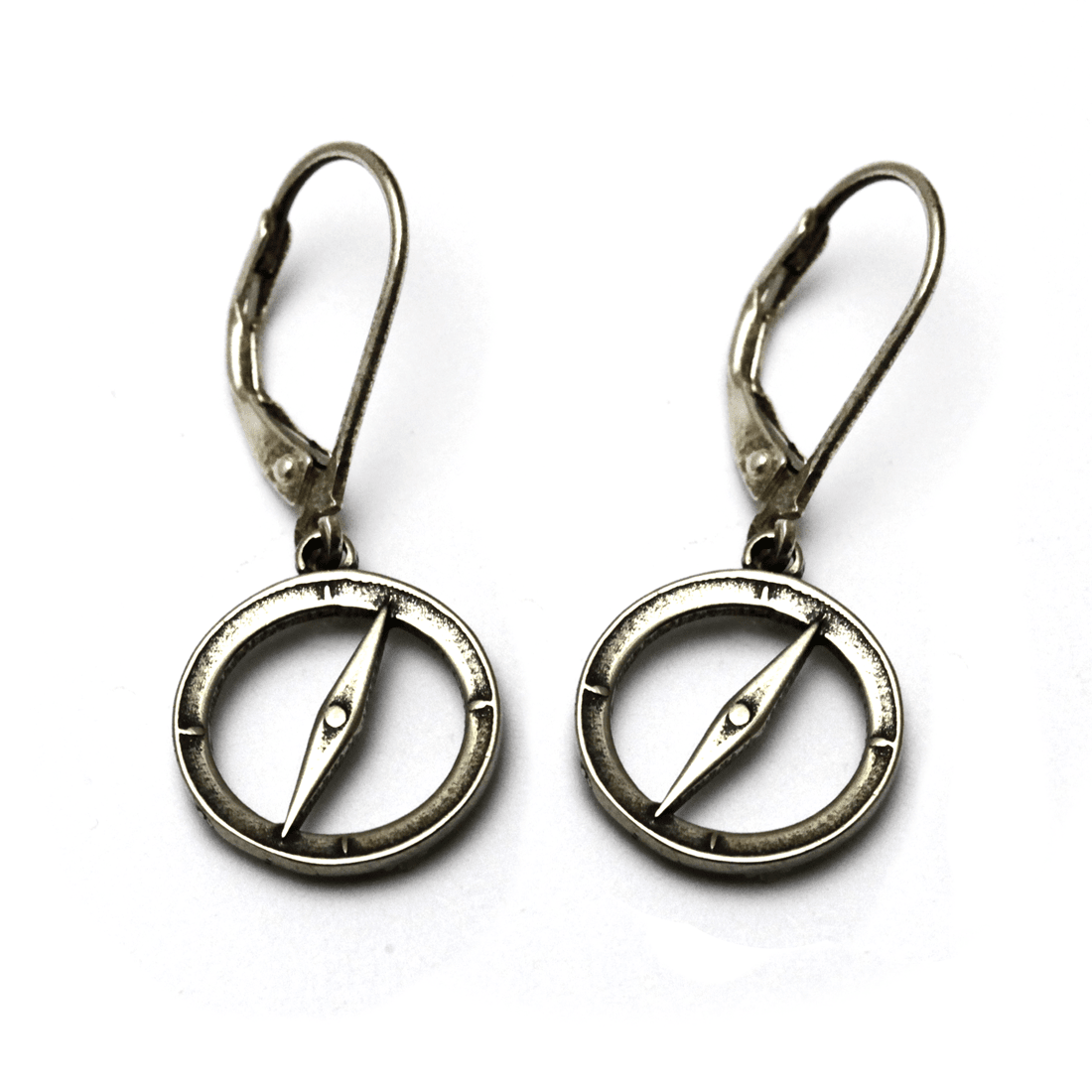 Camping compass earrings in sterling silver
