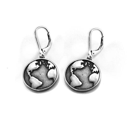 Globe earth earrings in sterling silver