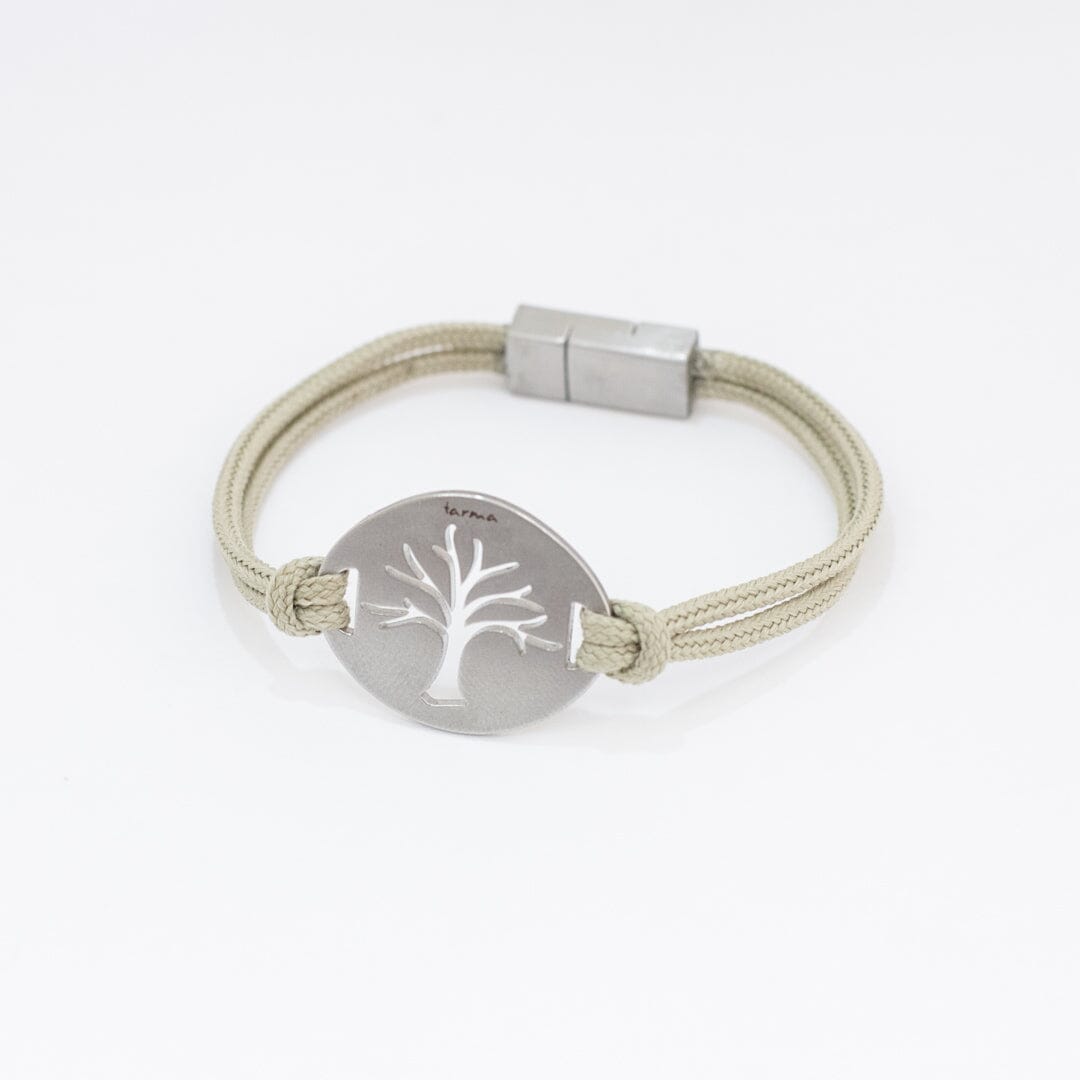 Stainless steel tree of life bracelet on sage paracord