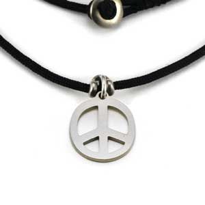 Stainless steel peace sign pendant on a 26-inch black cord