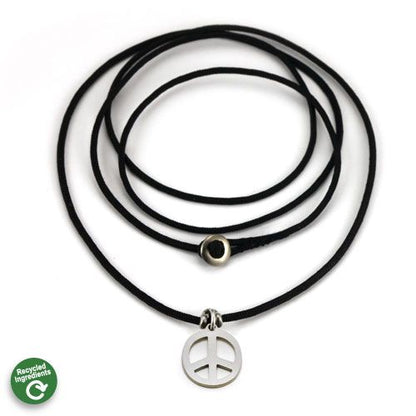 Close-up of the stainless steel peace sign charm pendant