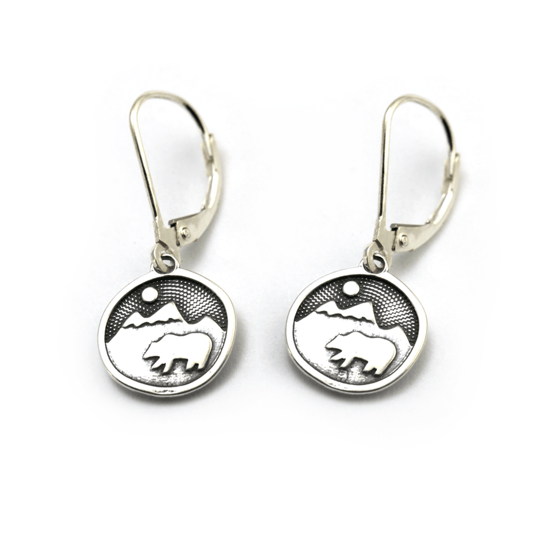 Bear on mountain earrings in sterling silver