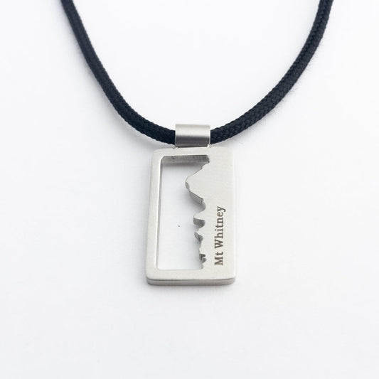 Stainless steel mount whitney pendant on black paracord