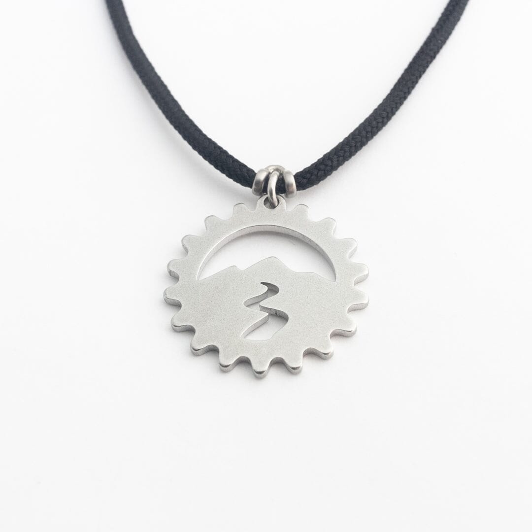 Stainless steel mountain bike COG pendant on black paracord