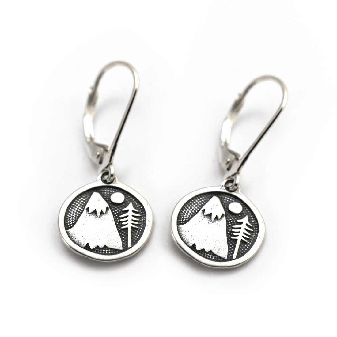 Mountain and tree earrings in sterling silver