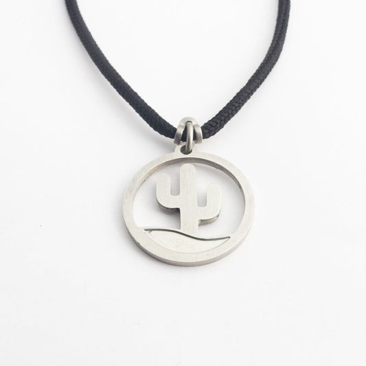 Stainless steel saguaro national park pendant on black paracord