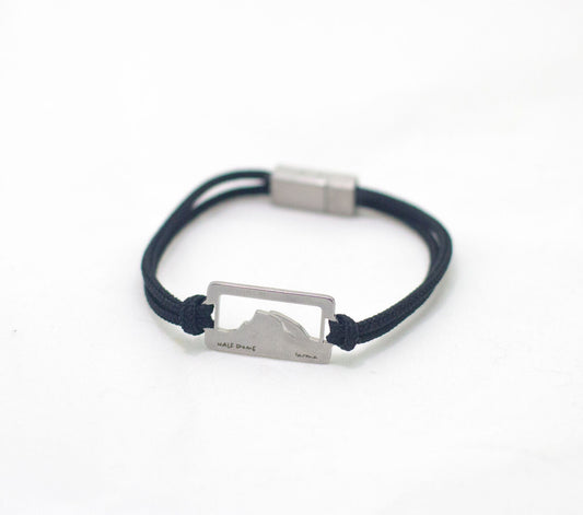 Stainless steel half dome yosemite pendant bracelet on black paracord